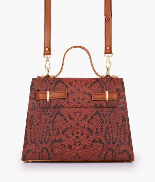 Brown crocodile cross-body bag with top-handle